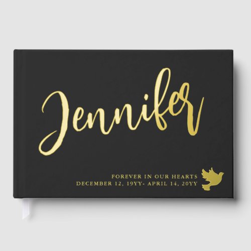 Golden Dove Name in Script Matte Black Memorial Guest Book