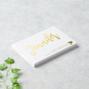 Golden Dove Name in Script White Memorial Foil Guest Book