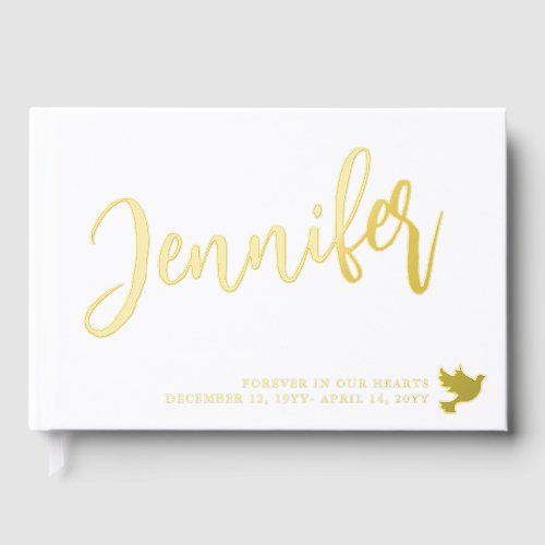 Golden Dove Name in Script White Memorial Guest Book