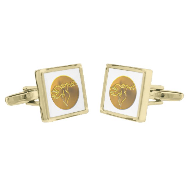 Golden Dove of Peace - Holy Spirit Gold Cufflinks (Angled)