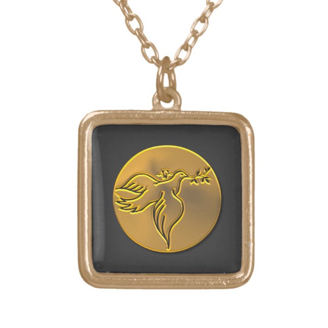 Golden Dove of Peace - Holy Spirit Gold Plated Necklace (Front)