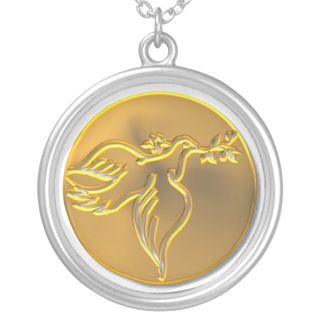 Golden Dove of Peace - Holy Spirit Silver Plated Necklace (Front)