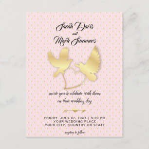 Golden Doves and Swans, a Golden Heart Wedding Invitation