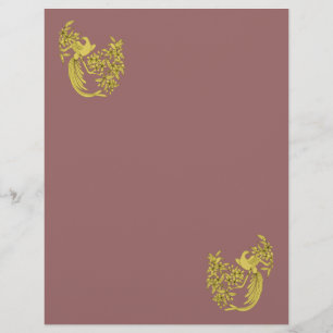 Golden Doves Flowers Plum Scrapbook Paper