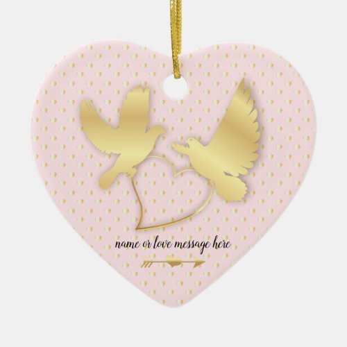 Golden Doves with a Golden Heart Gentle Love Ceramic Ornament