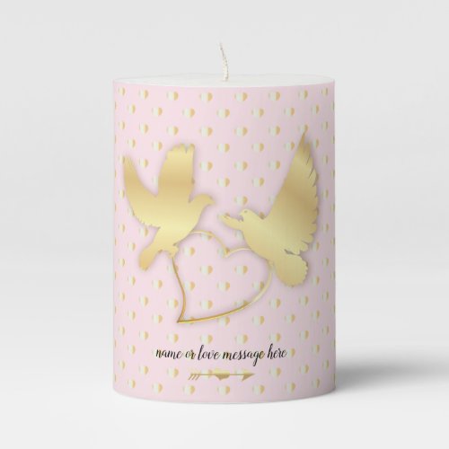 Golden Doves with a Golden Heart Gentle Love Pillar Candle