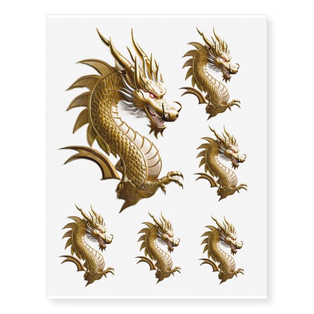 Golden Dragon 3D  Temporary Tattoos (Front)