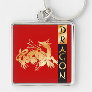 Golden Dragon and Banner Keychain