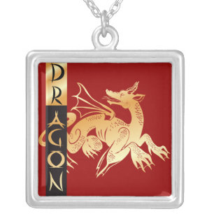 Golden Dragon and Banner Silver Plated Necklace