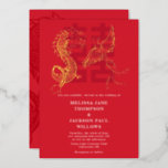 Golden Dragon And Phoenix Chinese Wedding Foil Invitation at Zazzle