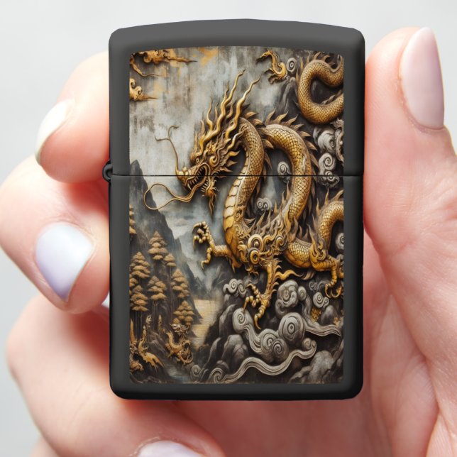Golden Dragon Ascending Zippo Lighter (In Hand)