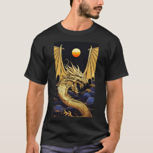 "Golden Dragon at Dawn: A Vaporwave Fusion" T-Shirt