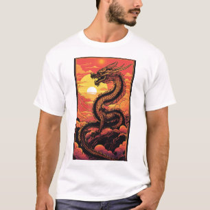 "Golden Dragon at Sunrise – Vaporwave Elegance" T-Shirt