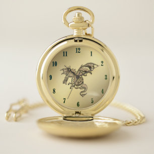 Golden Dragon Black Numbers Pocket Watch