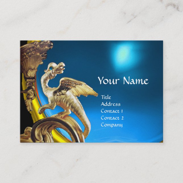 GOLDEN DRAGON BLUE SAPPHIRE Monogram Gold Metallic Business Card (Front)