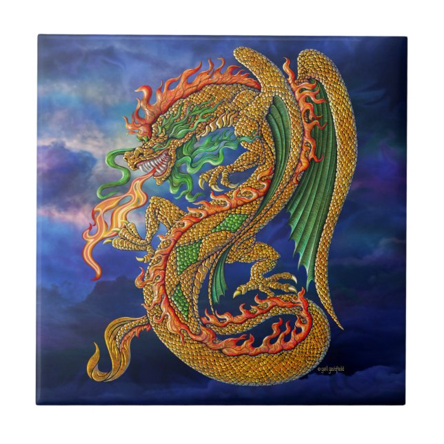 Golden Dragon Ceramic Tile (Front)
