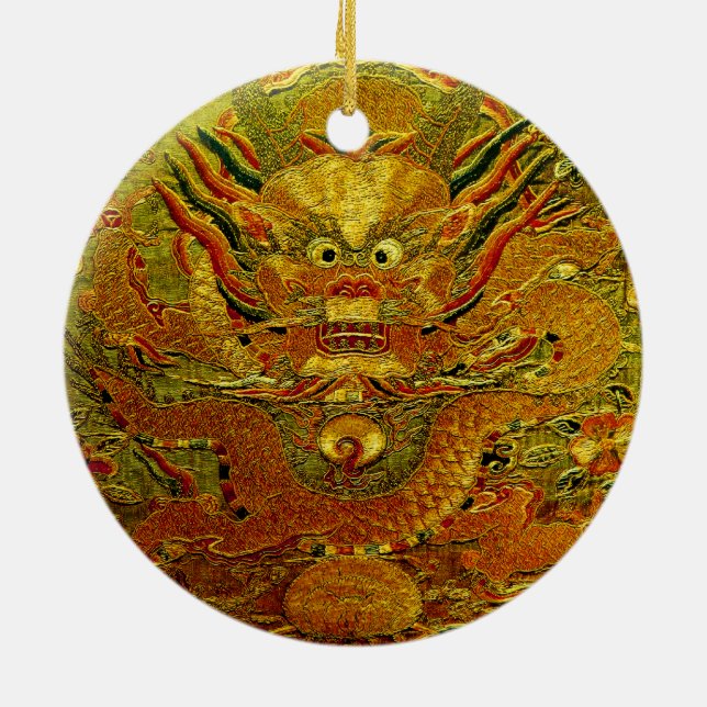 Golden dragon Chinese embroidery Ming dynasty Ceramic Ornament (Back)