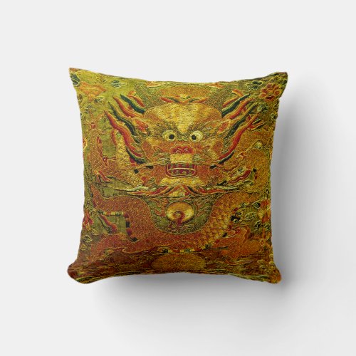 Golden dragon Chinese embroidery Ming dynasty Throw Pillow