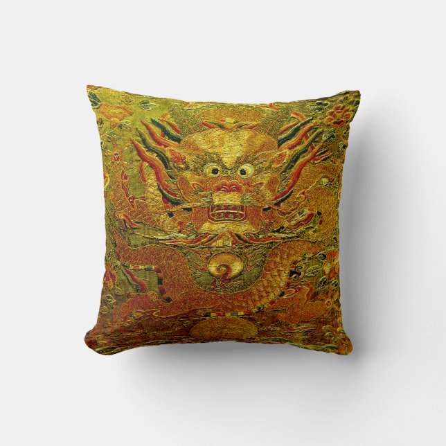 Golden dragon Chinese embroidery Ming dynasty Throw Pillow (Front)