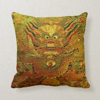 Golden Dragon Chinese Embroidery Ming Dynasty Throw Pillow by YANKAdesigns at Zazzle