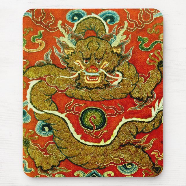 Golden dragon Chinese embroidery Qing dynasty Mouse Pad (Front)