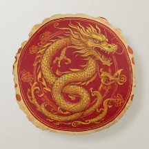 Golden Dragon Chinese new year Round Pillow