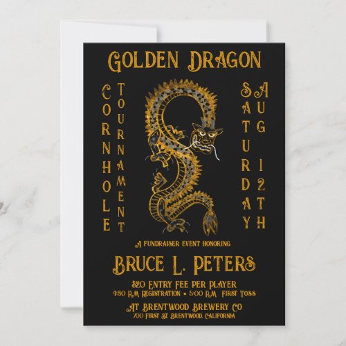 Golden Dragon Cornhole Tournament Fundraiser Event Invitation