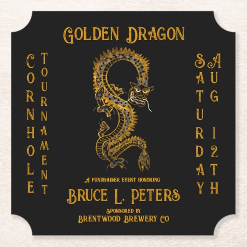 Golden Dragon Cornhole Tournament Fundraiser Event Paper Coaster