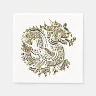 Golden Dragon Elegant  Faux Gold Foil Logo Napkins