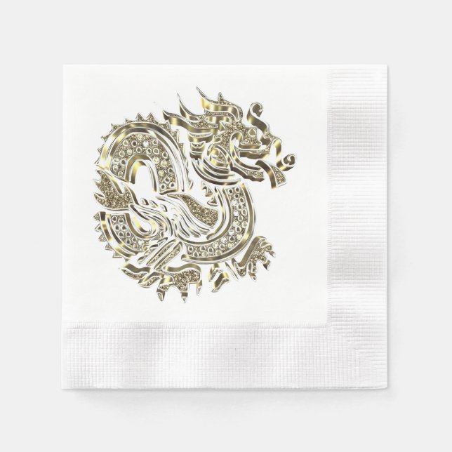 Golden Dragon Elegant  Faux Gold Foil Logo Napkins (Front)