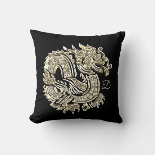 Golden Dragon Elegant Faux Gold Foil Logo Throw Pillow