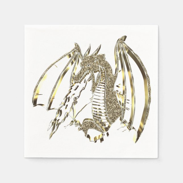 Golden Dragon Elegant Fire-breathing Dragon Napkins (Front)