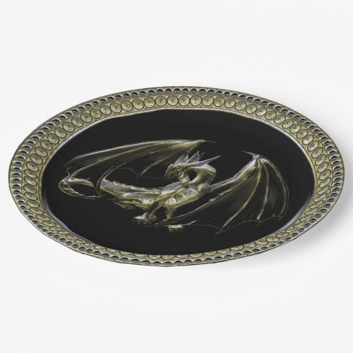 Golden Dragon Fantasy Art Paper Plates