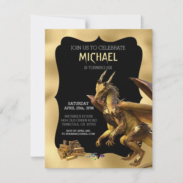 Golden Dragon Fantasy Birthday Invitation  (Front)