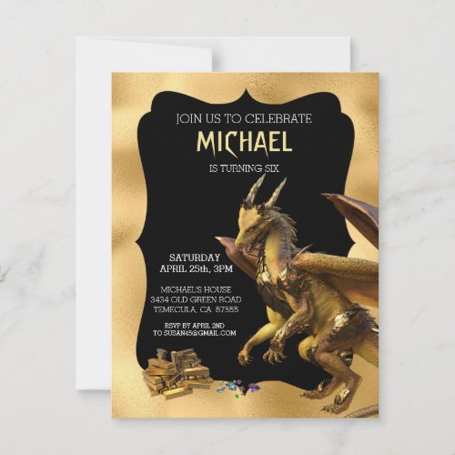 Golden Dragon Fantasy Birthday Invitation 