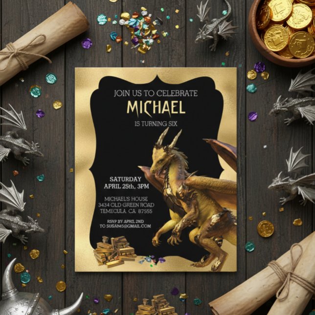 Golden Dragon Fantasy Birthday Invitation  (Creator Uploaded)