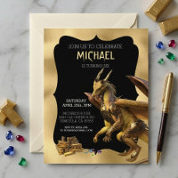 Golden Dragon Fantasy Birthday Invitation 