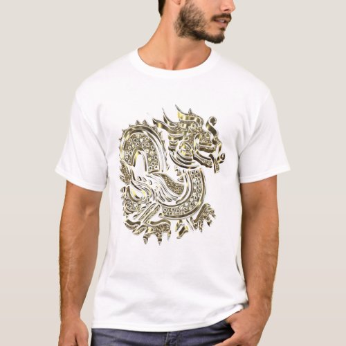Golden Dragon Faux Gold Foil Logo Elegant T_Shirt