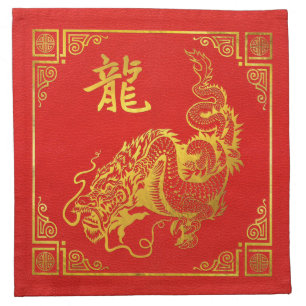 Golden Dragon Feng Shui Symbol on Faux Leather Cloth Napkin