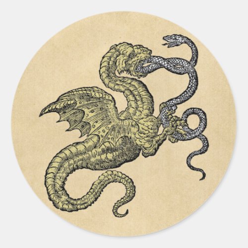 Golden Dragon Fighting Silver Snake Classic Round Sticker