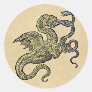 Golden Dragon Fighting Silver Snake Classic Round Sticker