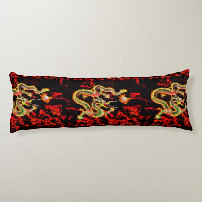 Golden Dragon Fire on Lucky Energy Body Pillow (Back)