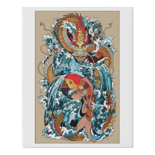 Golden Dragon Gate. Illustration Faux Canvas Print