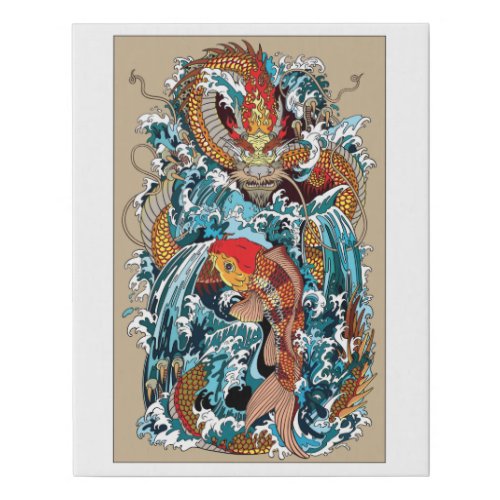 Golden Dragon Gate Illustration Faux Canvas Print
