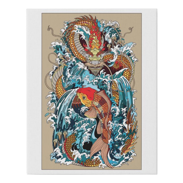 Golden Dragon Gate. Illustration Faux Canvas Print (Front)