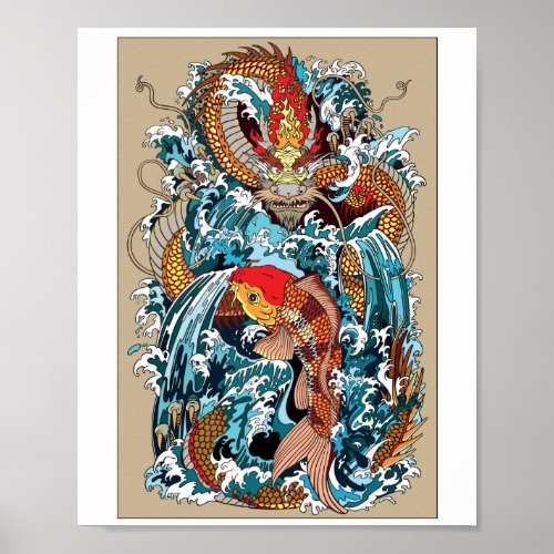 Golden Dragon Gate Illustration Poster