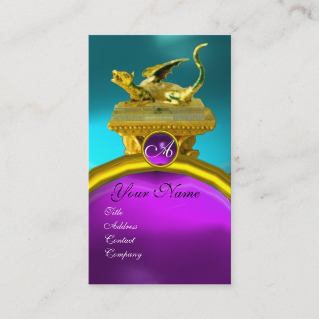 GOLDEN DRAGON GEM MONOGRAM, blue purple amethyst Business Card (Front)