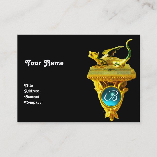 GOLDEN DRAGON GEM MONOGRAM,yellow black, blue Business Card (Front)