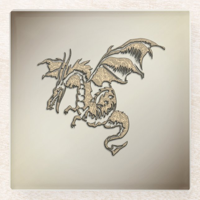 Golden Dragon Glass Coaster (Front)