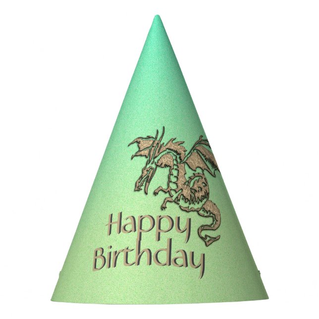 Golden Dragon Green Birthday Party Hat (Front)